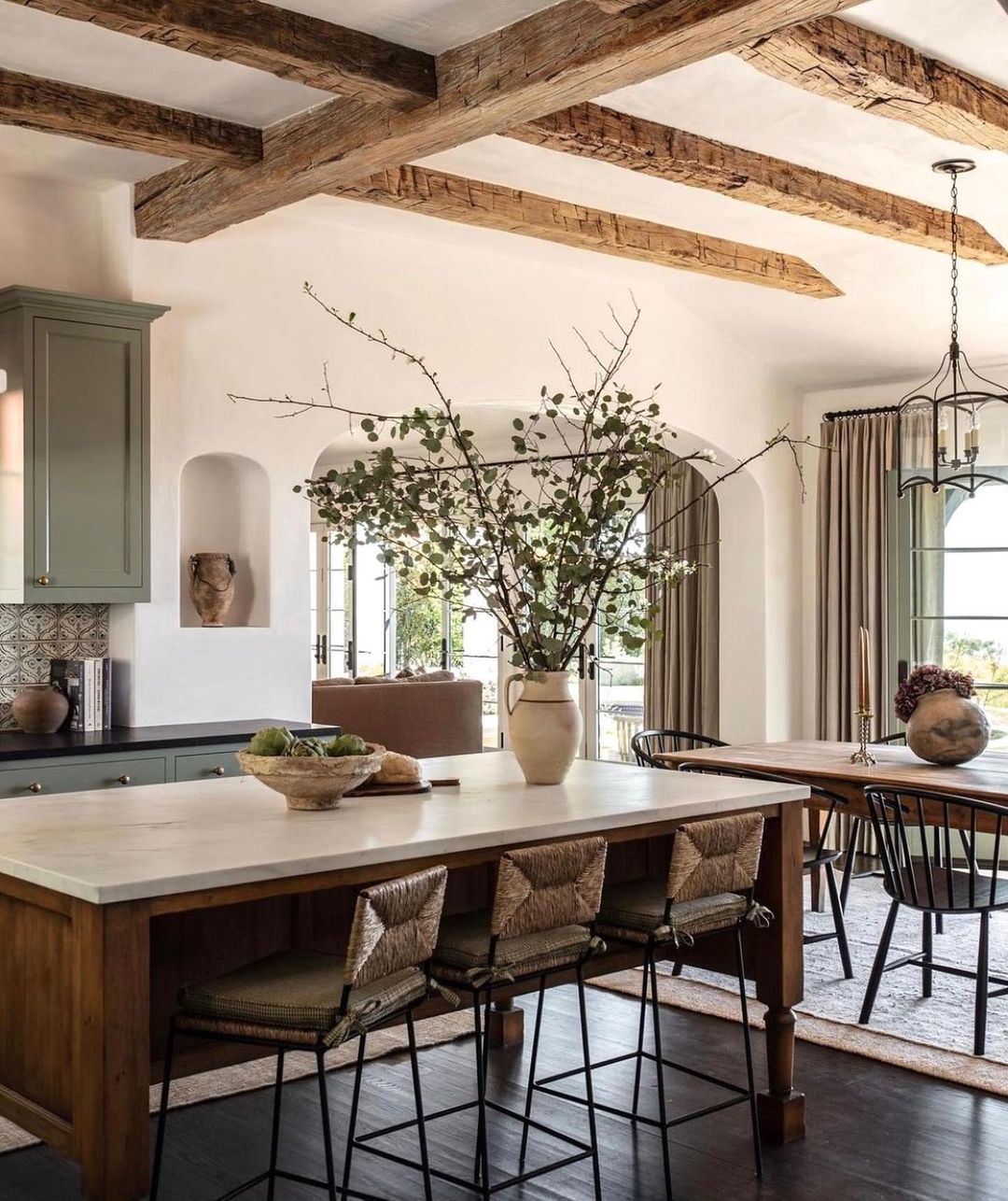 Farmhouse Chic with Crossed Red Wood Beams