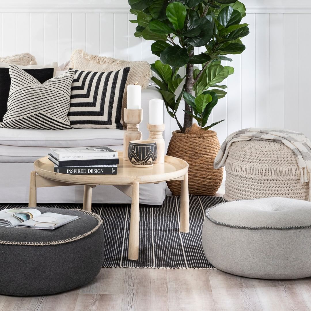 11. Scandinavian Serenity with Modern Poufs