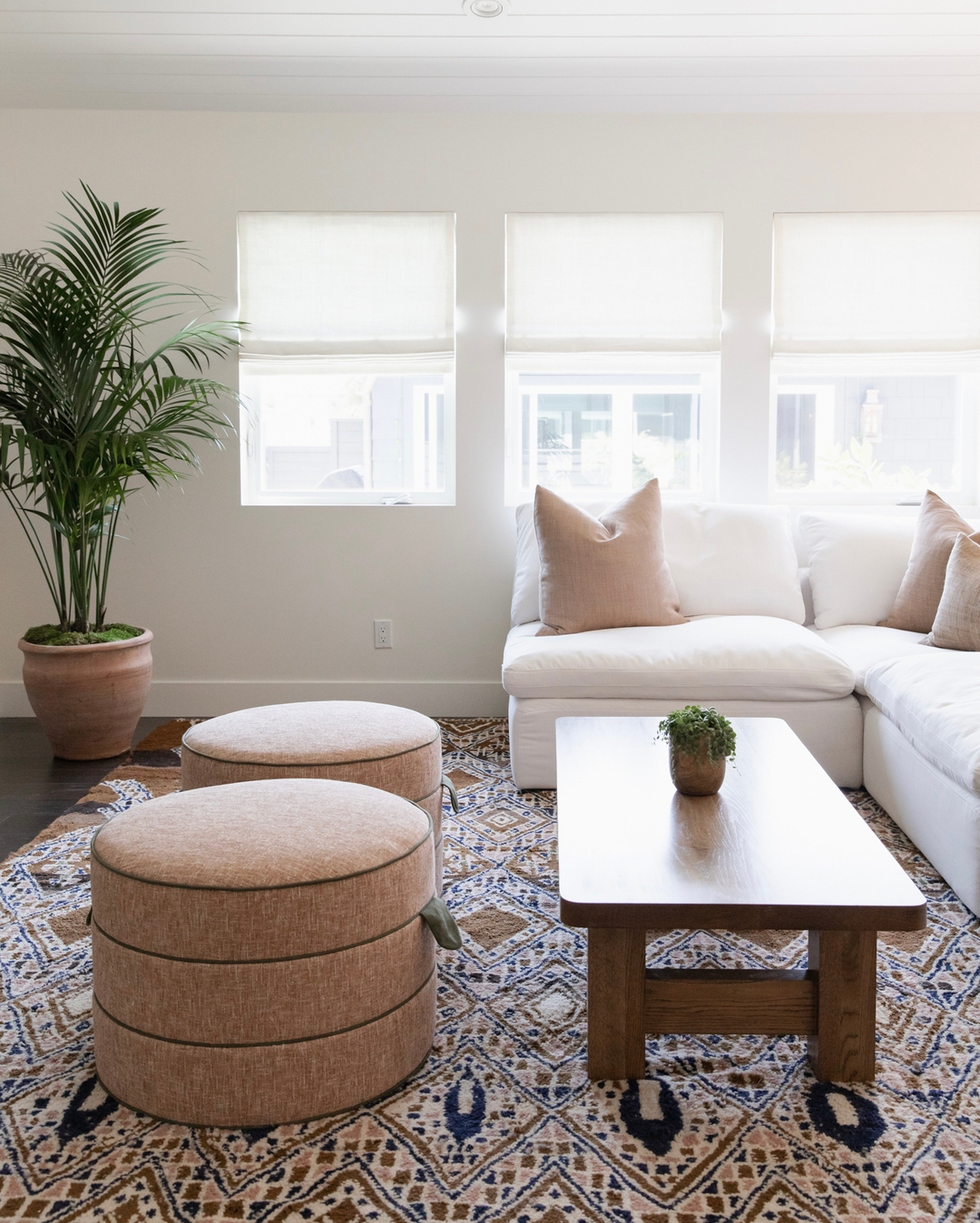 Casual Comfort with Round Fabric Poufs