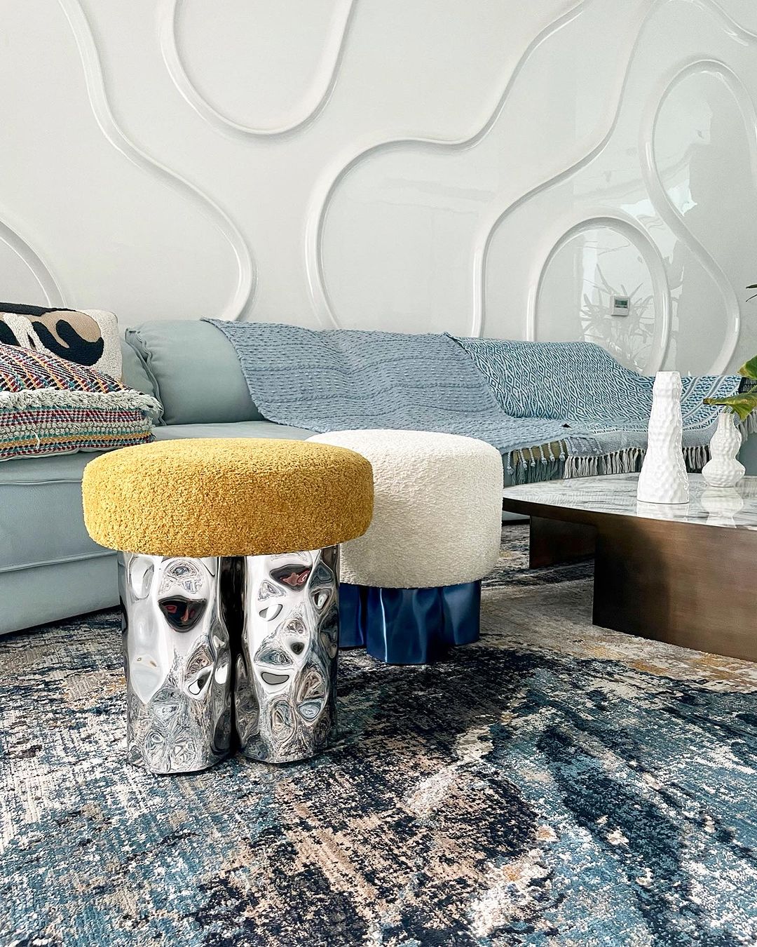 Contemporary Whimsy with Colorful Poufs