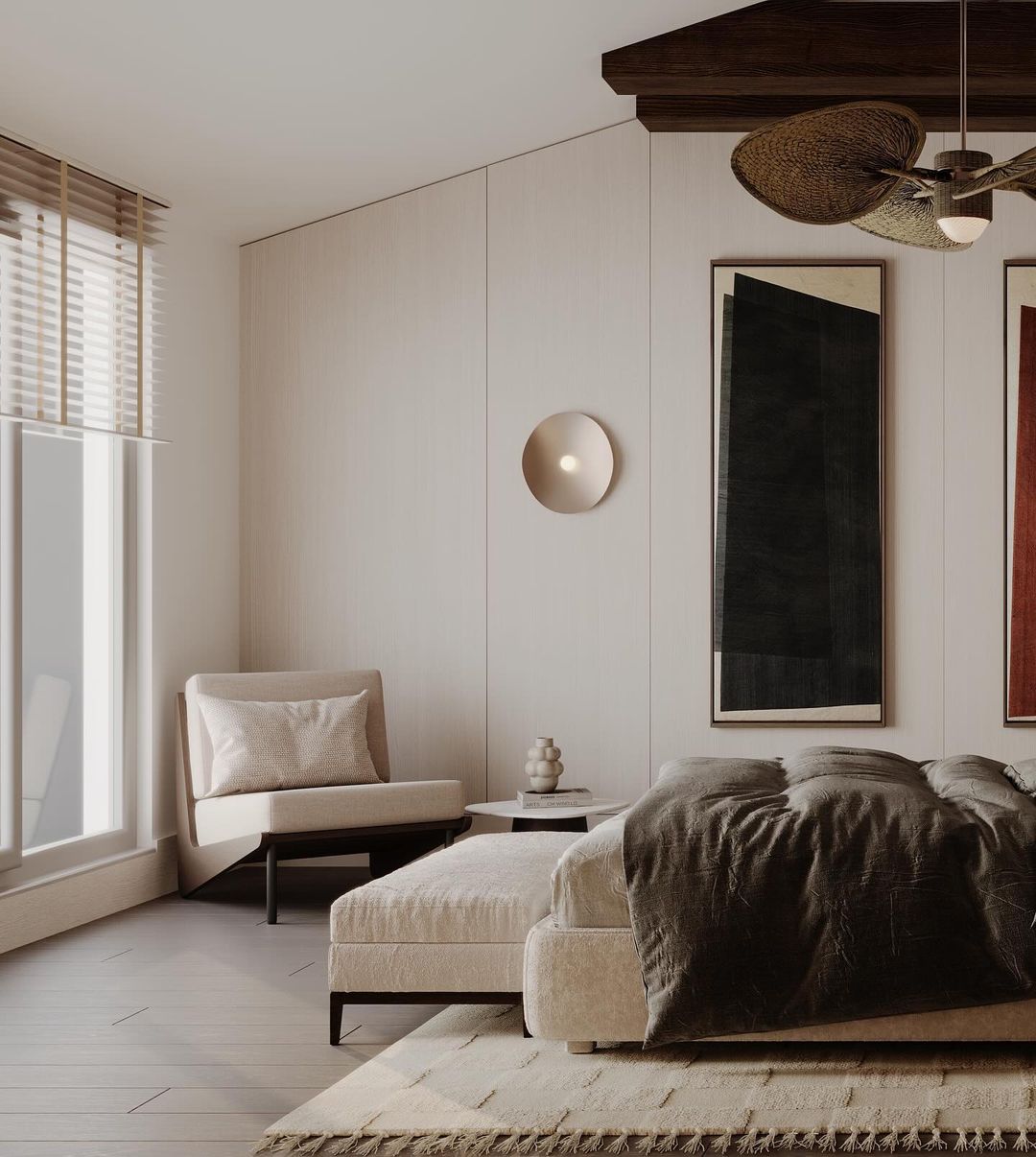 Elegant Upholstered Chair in Chic Bedroom