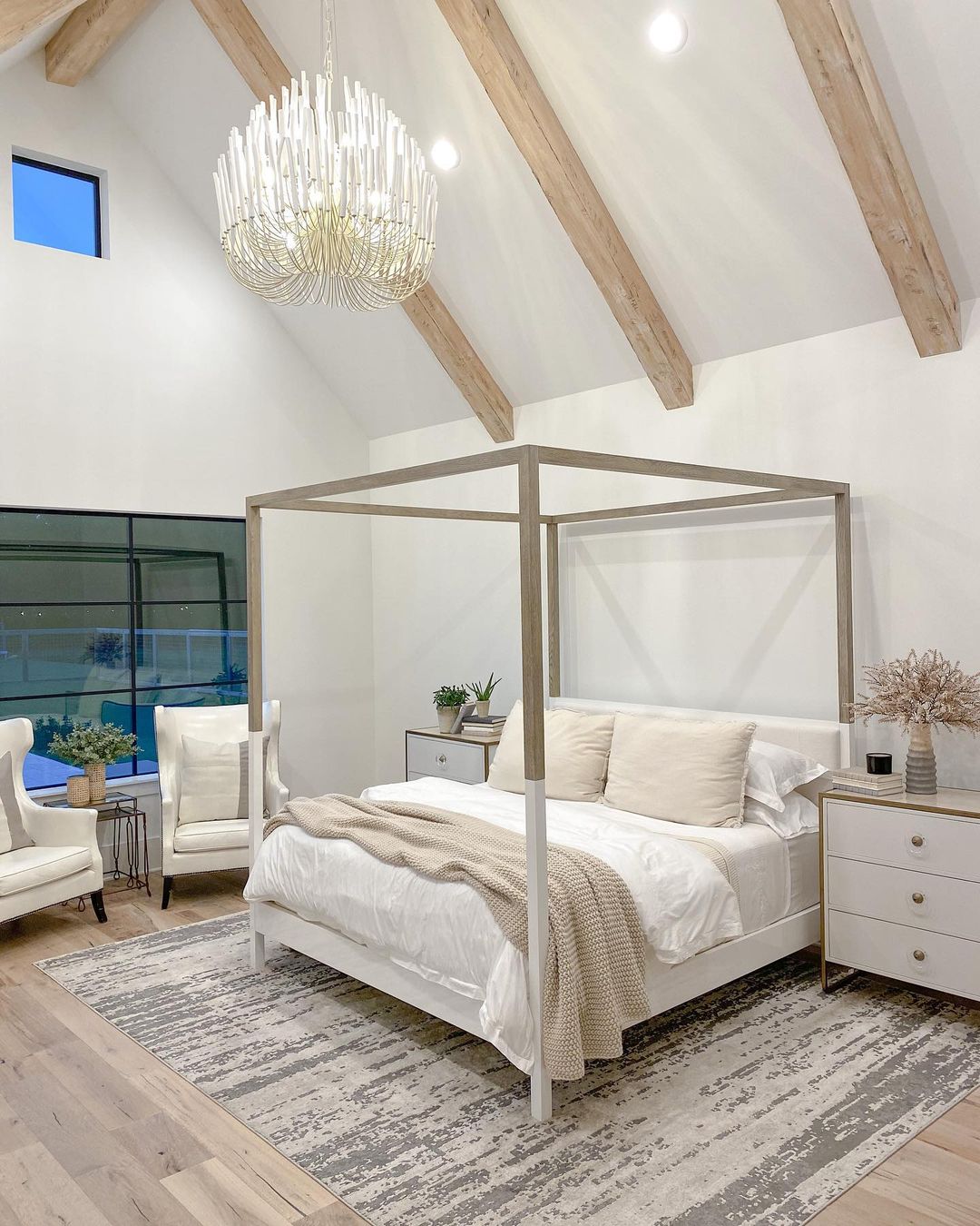 Minimalist Bedroom with Sleek Cathedral Ceiling