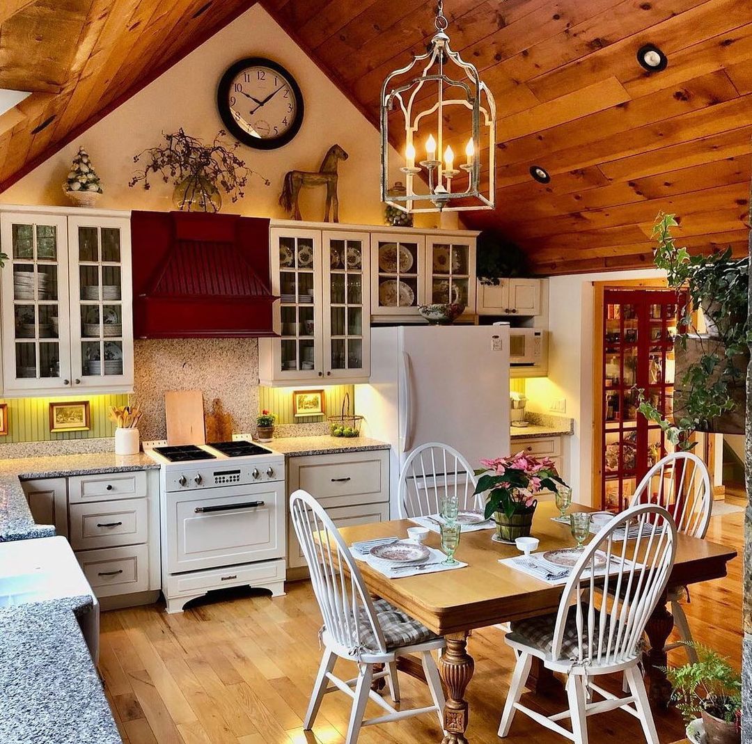 Cozy Kitchen with Rustic Cathedral Ceiling