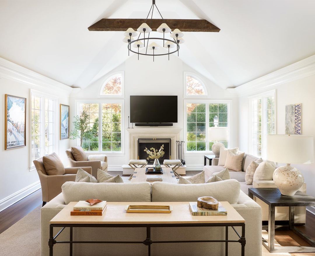 Spacious Living Room with High Cathedral Ceiling