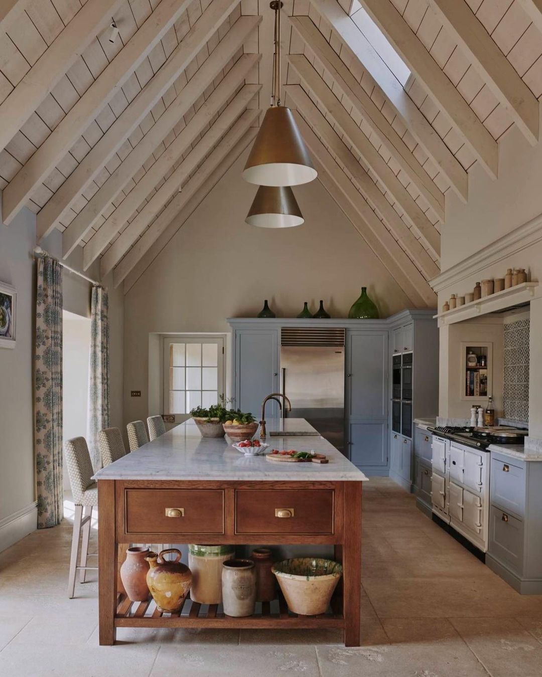 Cathedral Ceiling with Rustic Charm in Kitchen