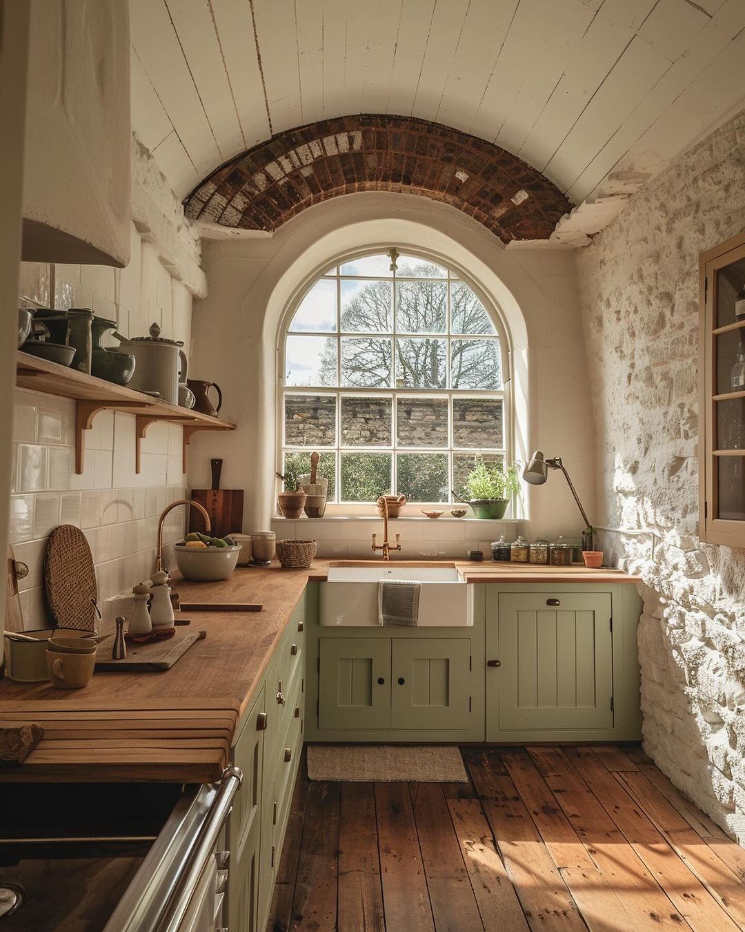 Cottage Kitchen with Arched Cathedral Ceiling