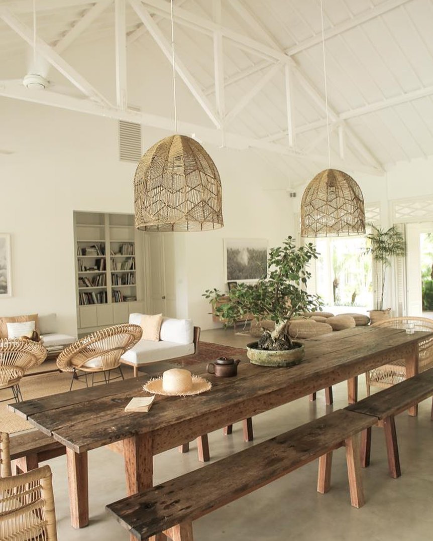 Open Space Cathedral Ceiling with Rattan Accents