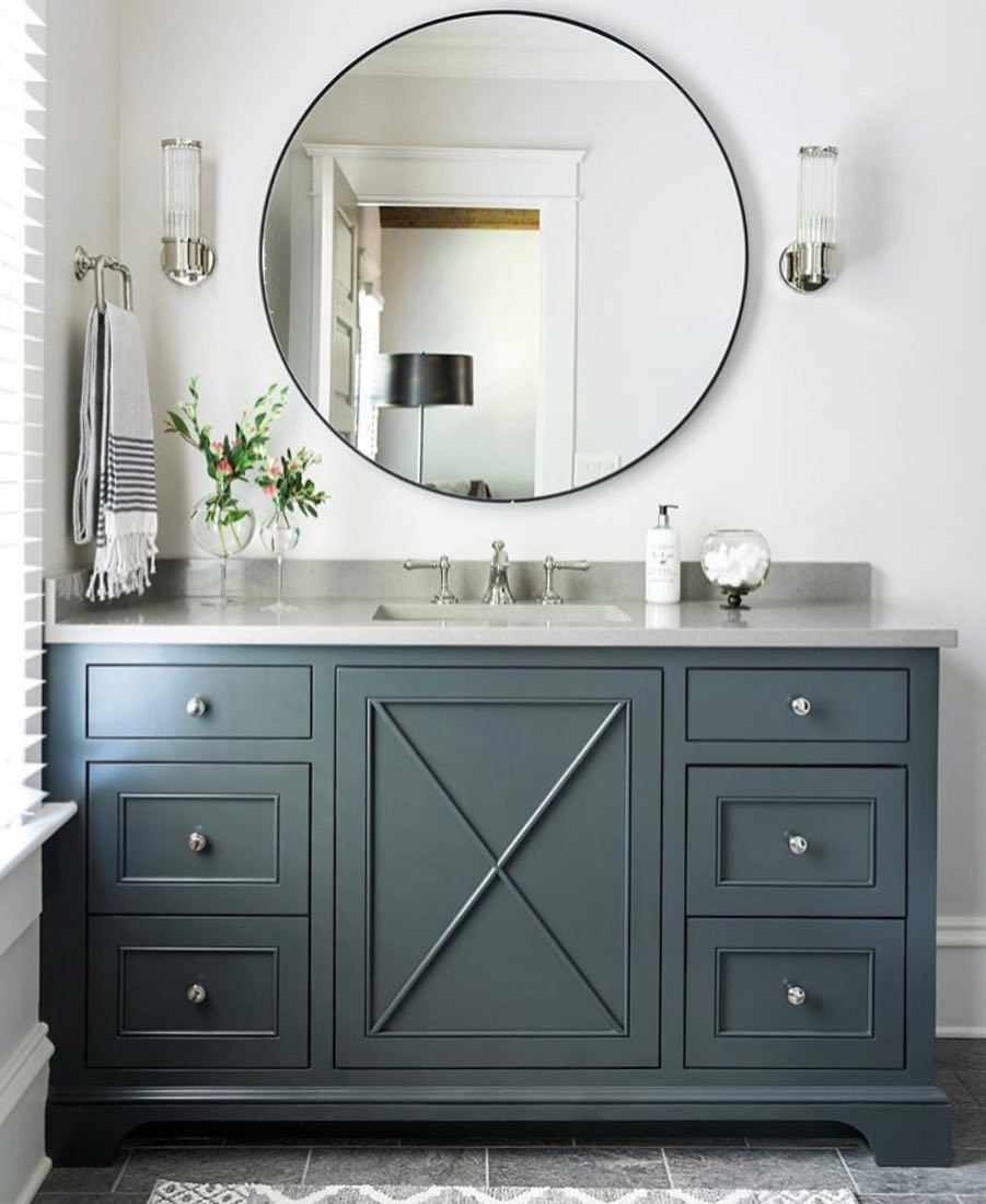 Sophisticated Dark Blue Gray Marble Top Sink Vanity with Classic Appeal