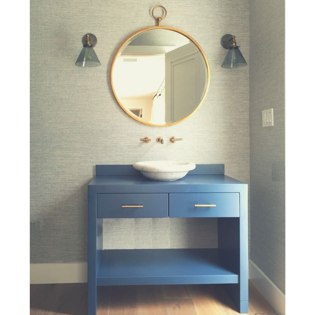 Sleek Blue Gray Vanity in a Minimalist Style