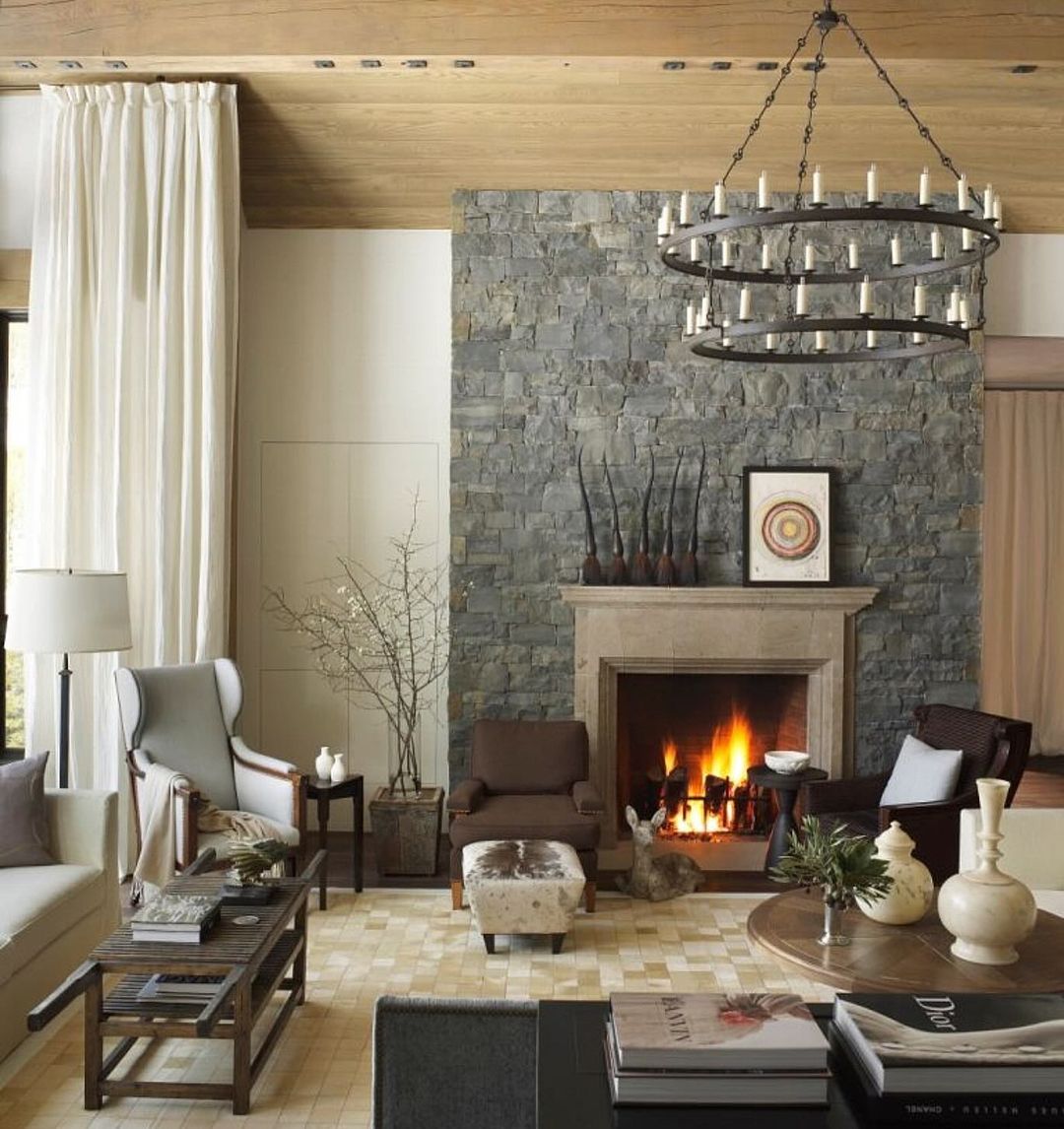 Rustic Elegance with Stone Fireplace Interior Design