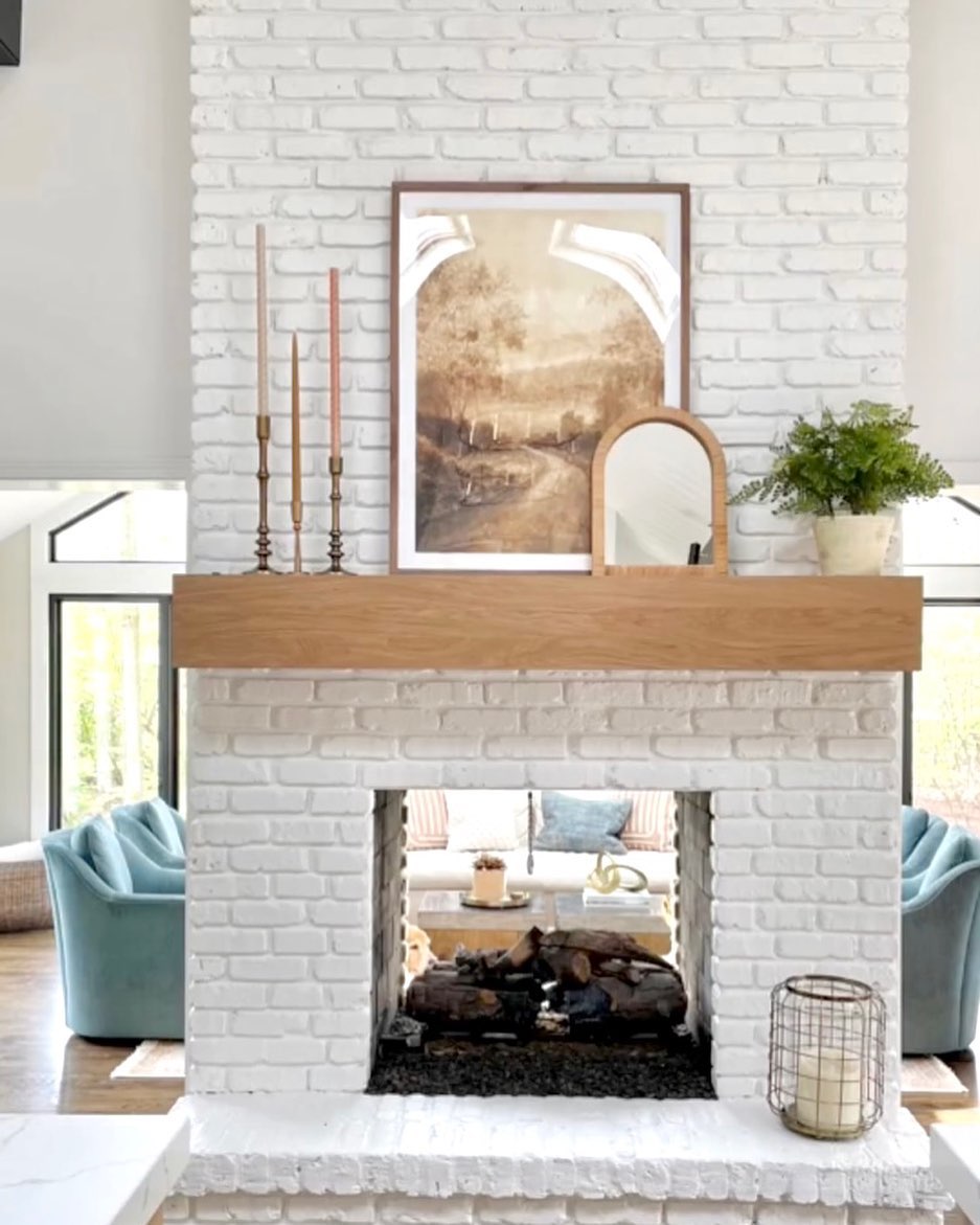 Modern Simplicity with Dual-Sided Brick Fireplace