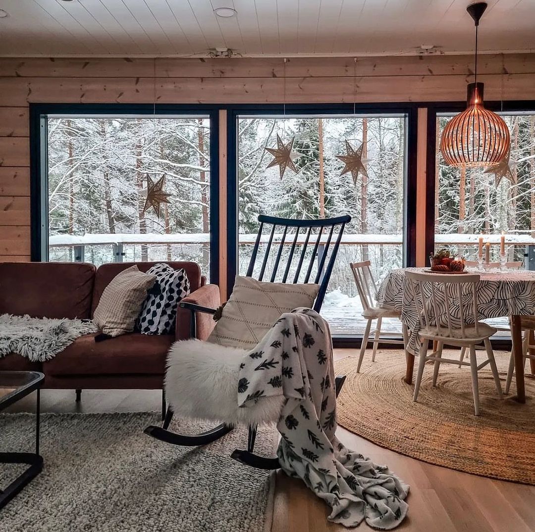 Cozy Winter Cabin with Warm Textures and Views