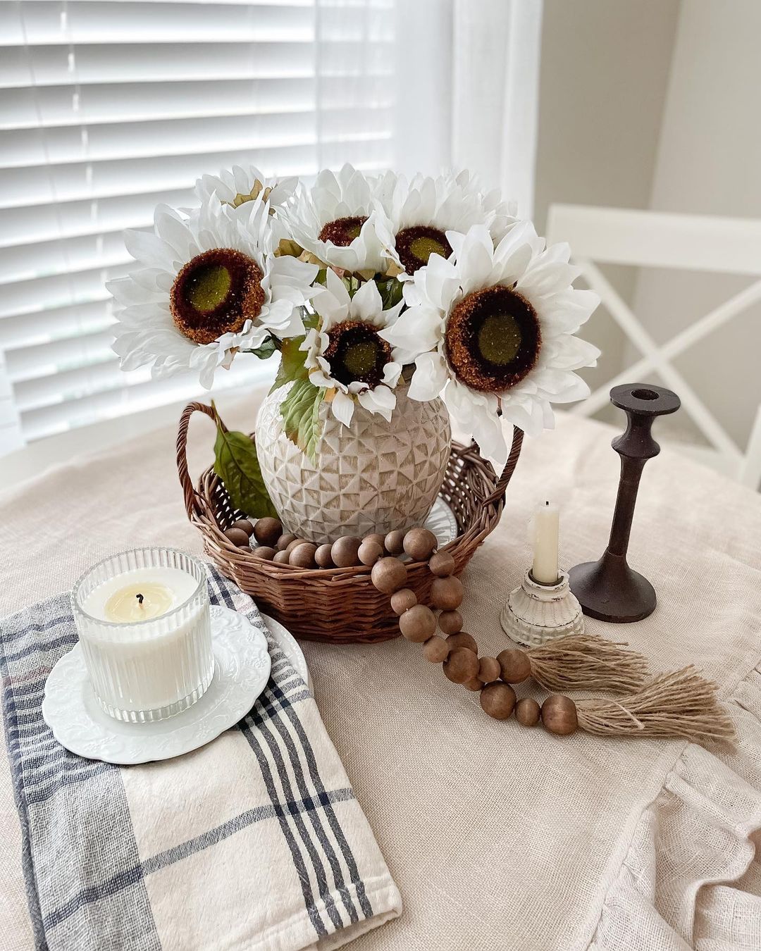 Country Basket: Sunflowers and Rustic Candlelight