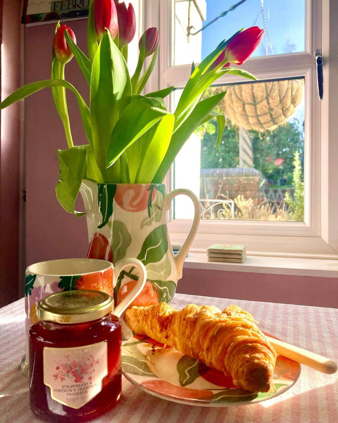 Morning Glow: Bright Tulips and Breakfast Delights