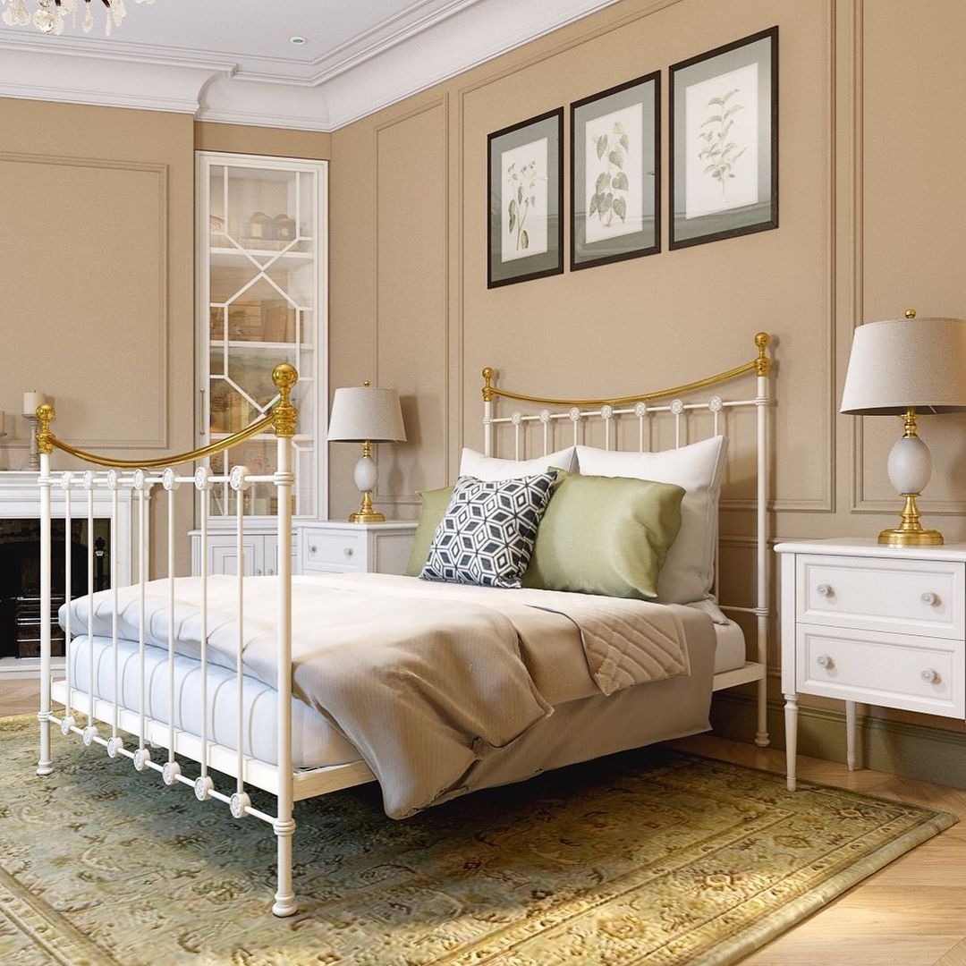 Timeless Elegance: Classic White and Gold Bed Frame