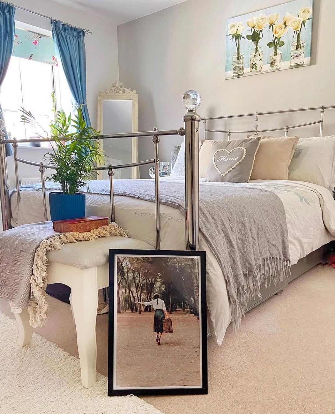 Shimmering Solace: Chrome Metal Bed Frame with a Touch of Glamour
