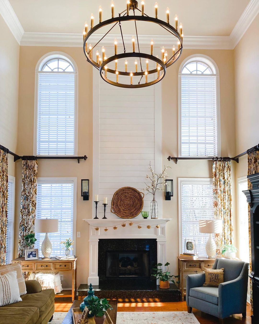 Classic Elegance with a Dramatic Light Fixture
