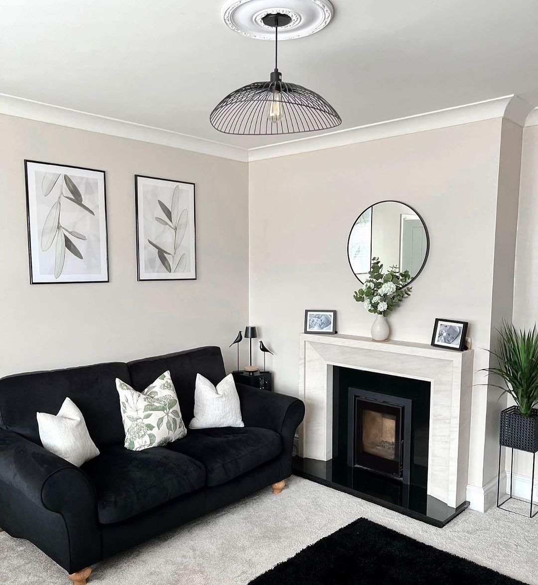 Classic Black Couch with Neutral Tones
