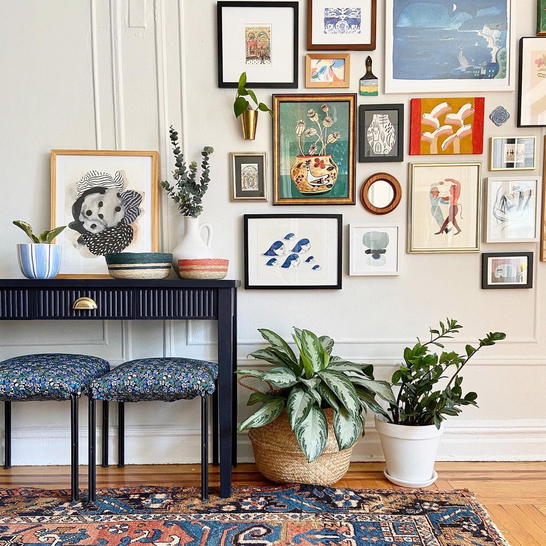 Eclectic Art Display Entryway Gallery Wall
