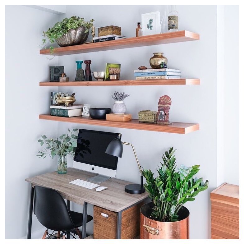 Vibrant Workspace with Floating Shelves