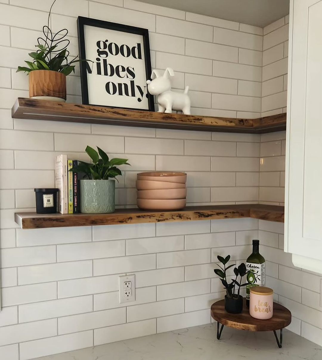 Chic Simplicity with Natural Wood Shelves