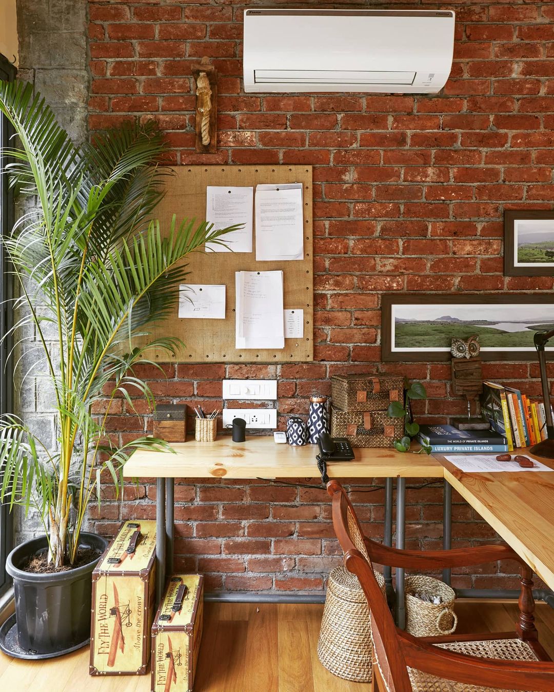  Incorporate Exposed Brick and Natural Materials for a Rustic Office