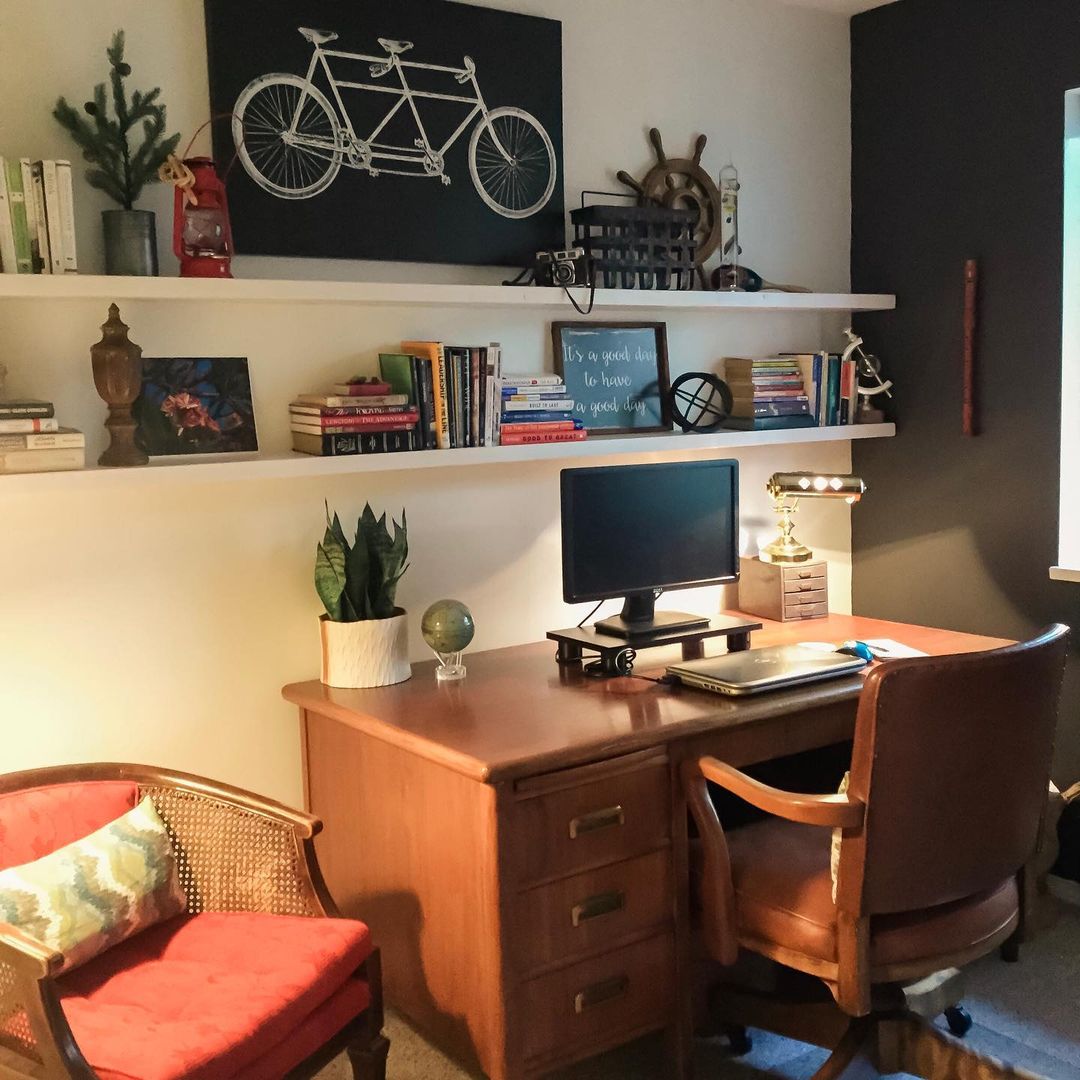 Incorporate Personal Touches and Vintage Items for a Cozy Rustic Office
