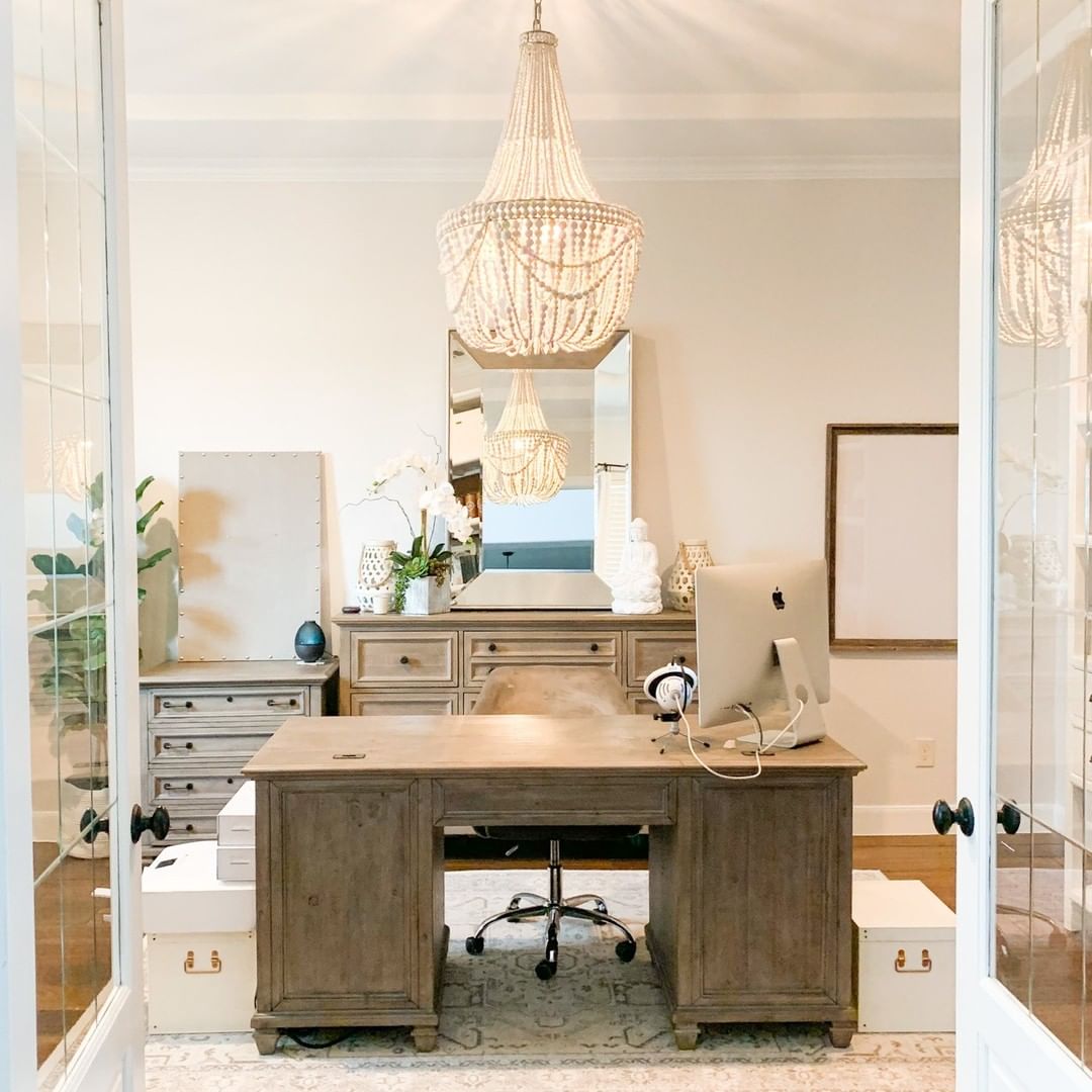 Add Elegance to a Rustic Office with a Chandelier