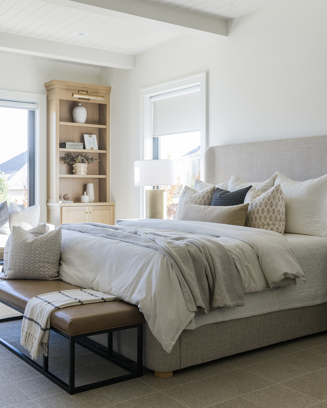 Subtle Beams and White Shiplap for a Restful Bedroom