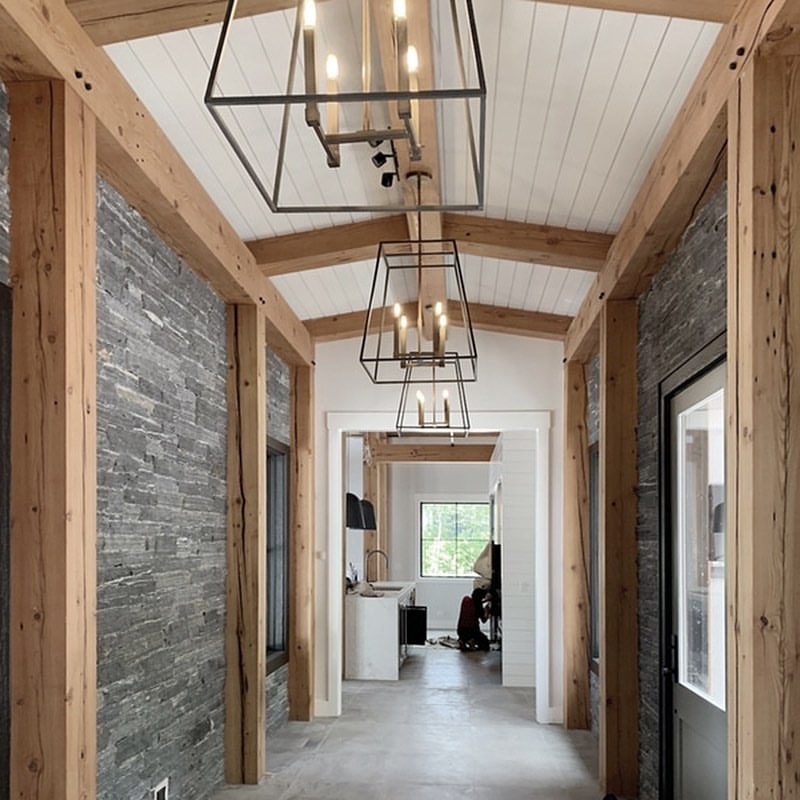 Natural Beams and Shiplap in a Hallway Design