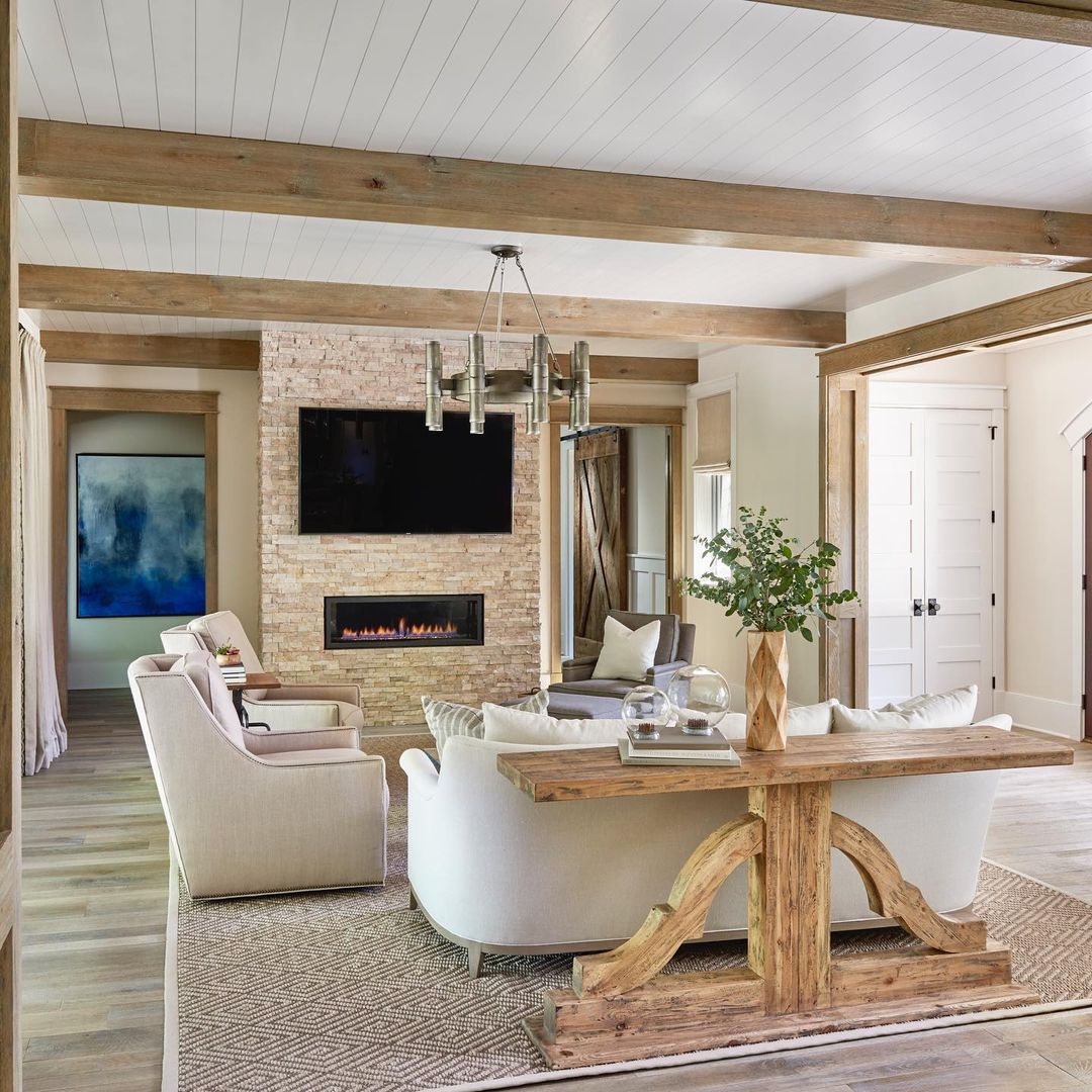 Subtle Beams and Shiplap in a Chic Living Space