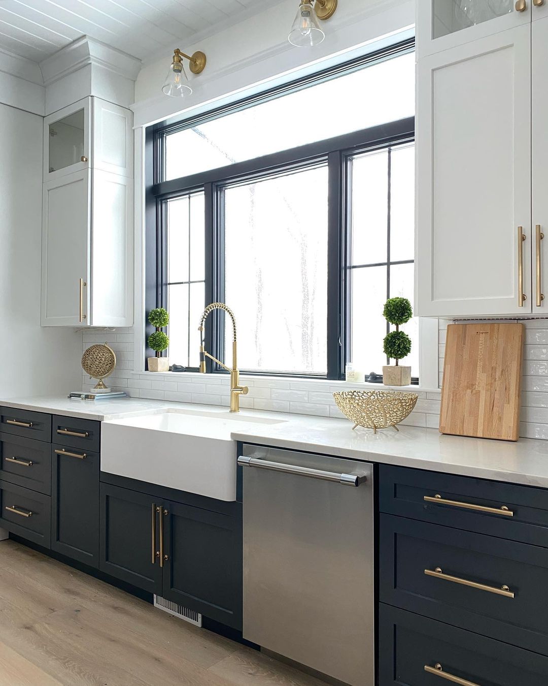 Modern Elegance White Shaker Cabinets with Gold Accents