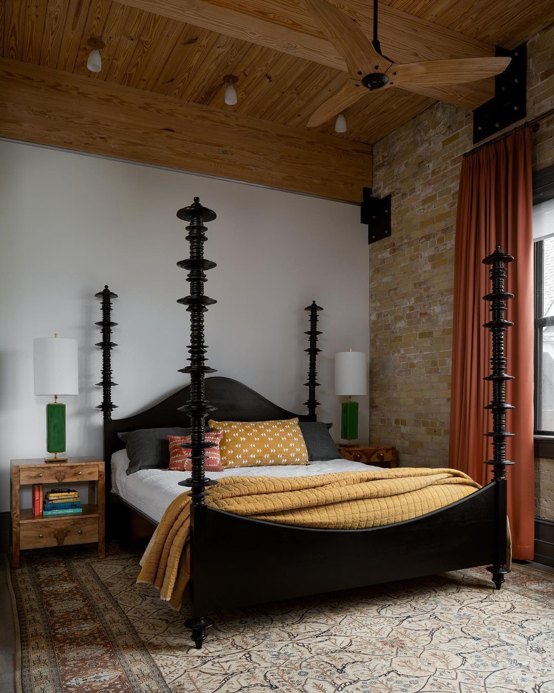 Rustic Four Poster Bed with Industrial Elements