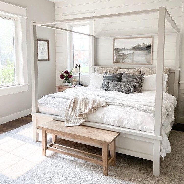 Bright and Airy Four Poster Bed with Rustic Charm