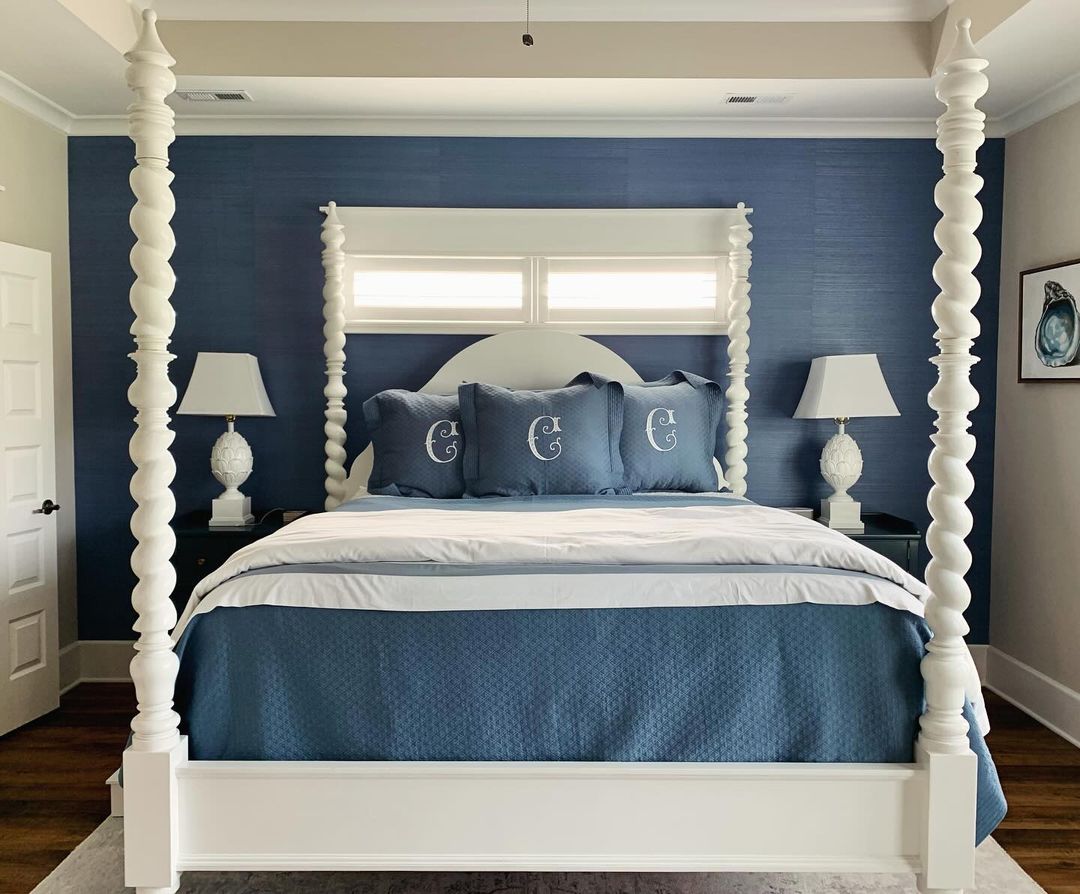 Coastal Vibes with a White Four Poster Bed