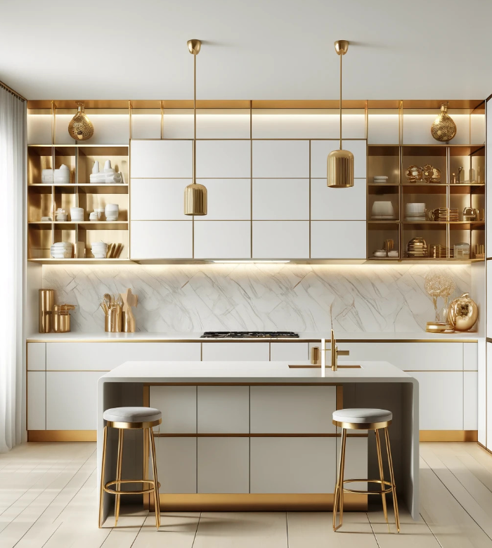 Minimalist Kitchen with Marble and Gold Accents