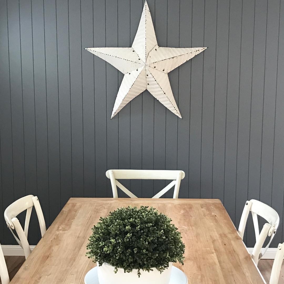 Simple Dining Area with Grey Shiplap Accent Wall