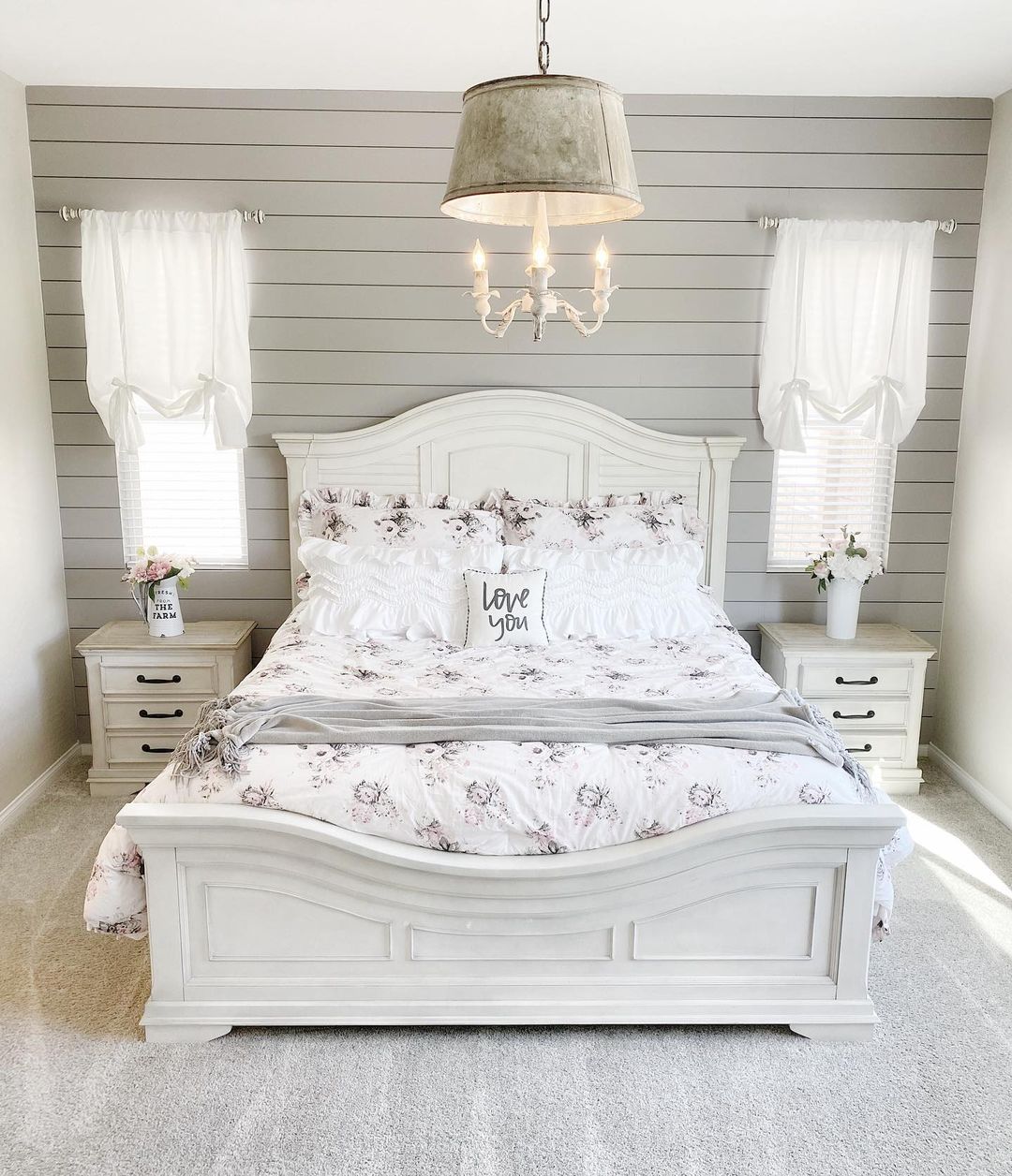  Bright Cottage Bedroom with Grey Shiplap Walls