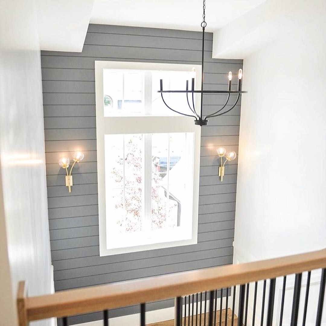 Enhance Your Staircase with Vertical Grey Shiplap