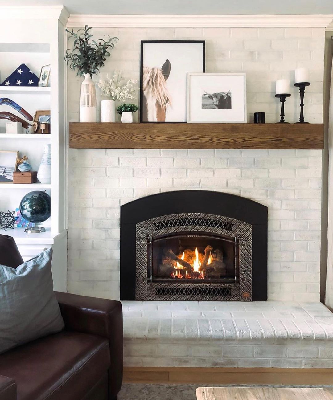 Modern Farmhouse Style with a Limewashed Brick Fireplace