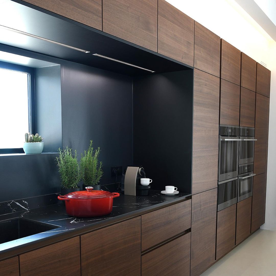Sleek Modern Design with Dark Wood Cabinets