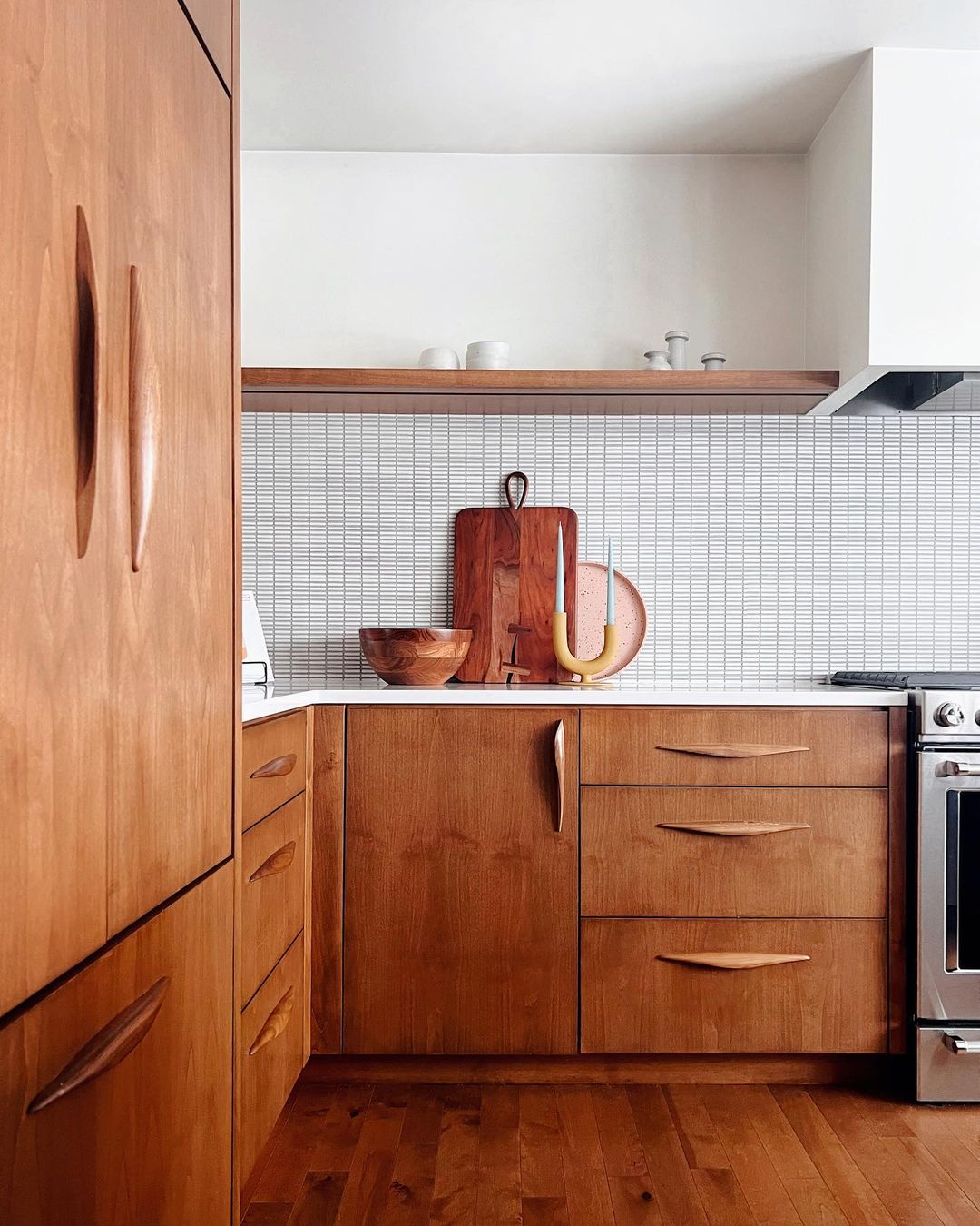 Vintage-Inspired Charm with Warm Wood Cabinets"