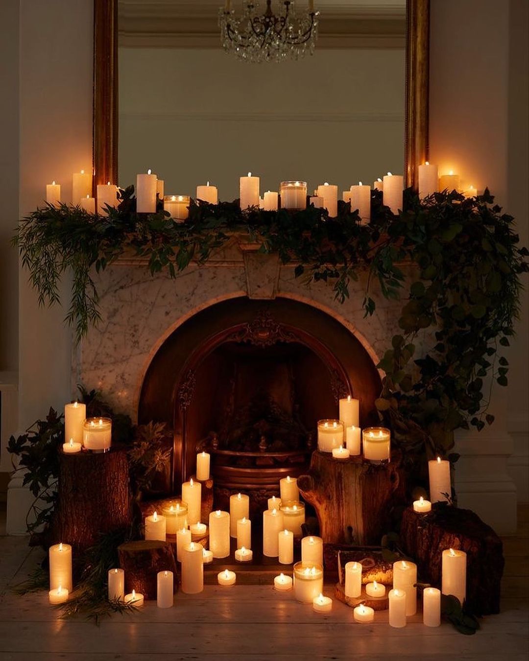 Dramatic Candles For Fireplace Arrangement