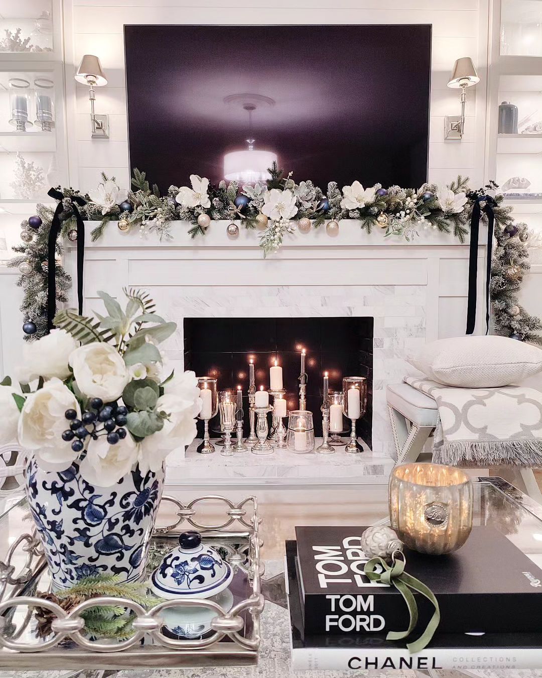 Elegant Fireplace Candle Arrangement