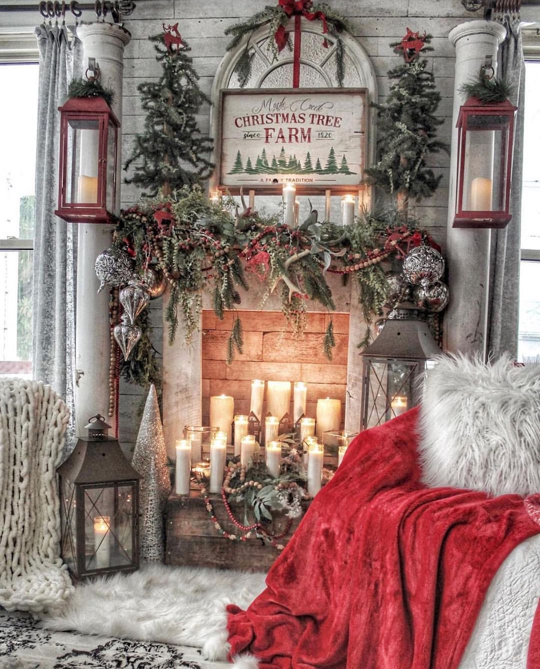 Cozy Rustic Fireplace with Candle Arrangement