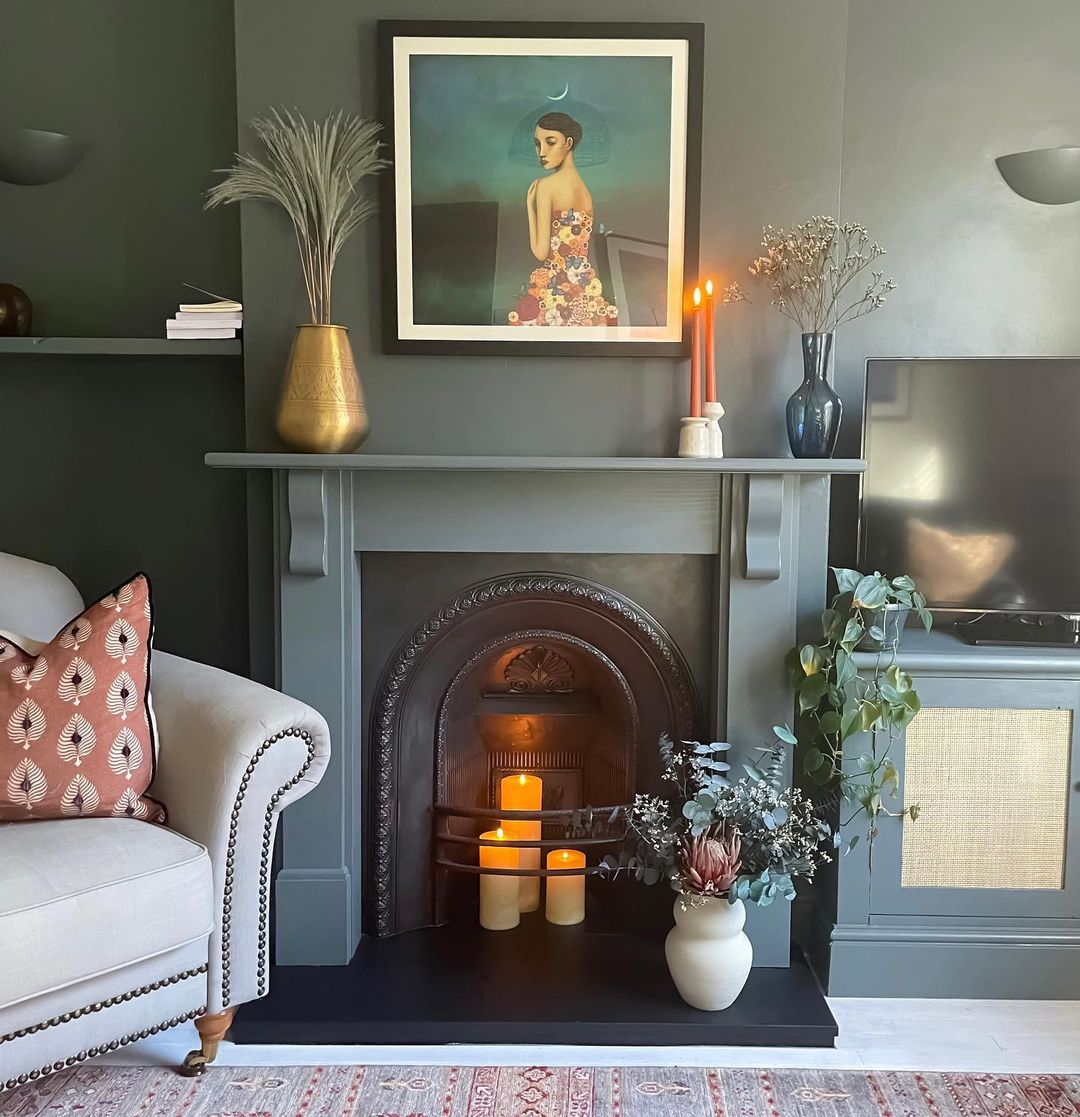Contemporary Fireplace with Artful Candle Display