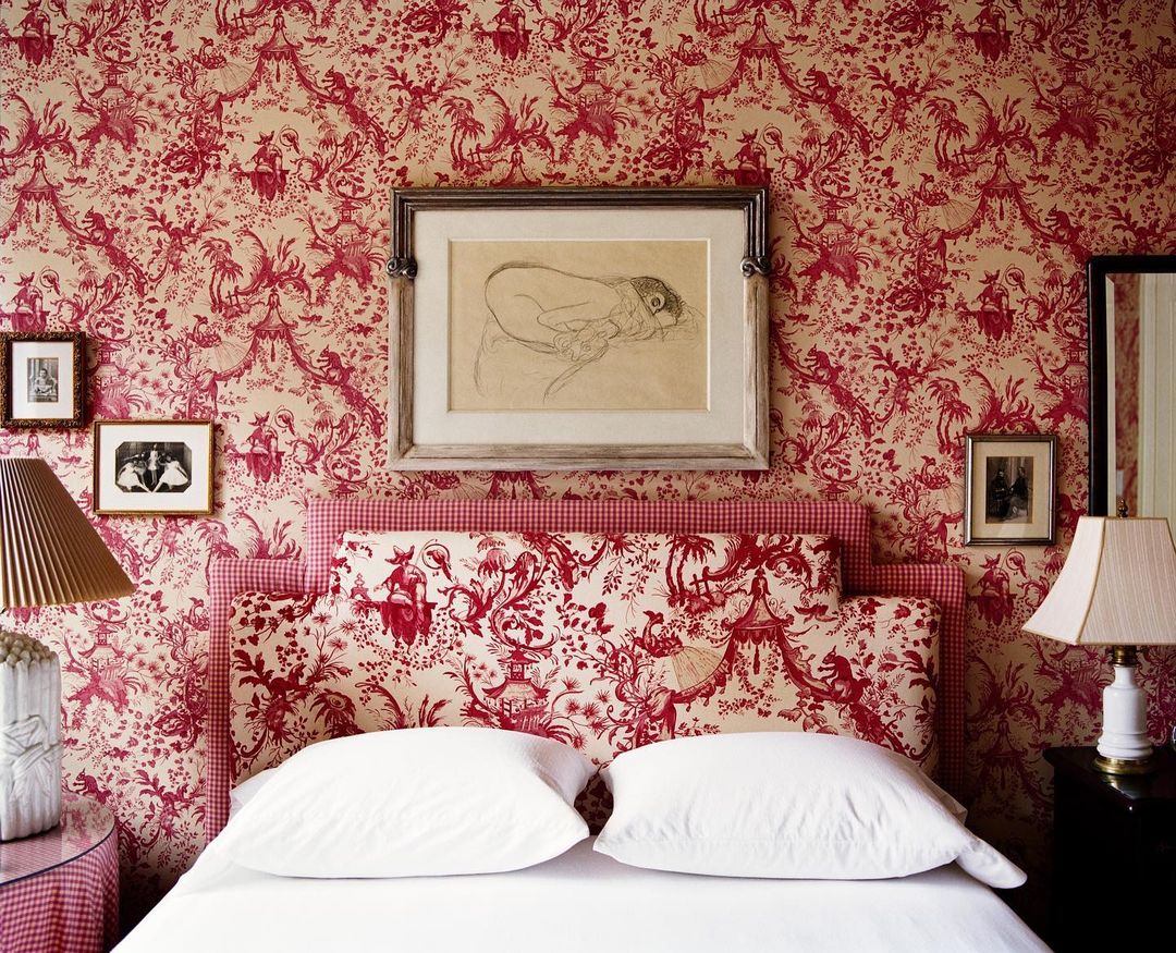 Elegant Toile Red Bedroom