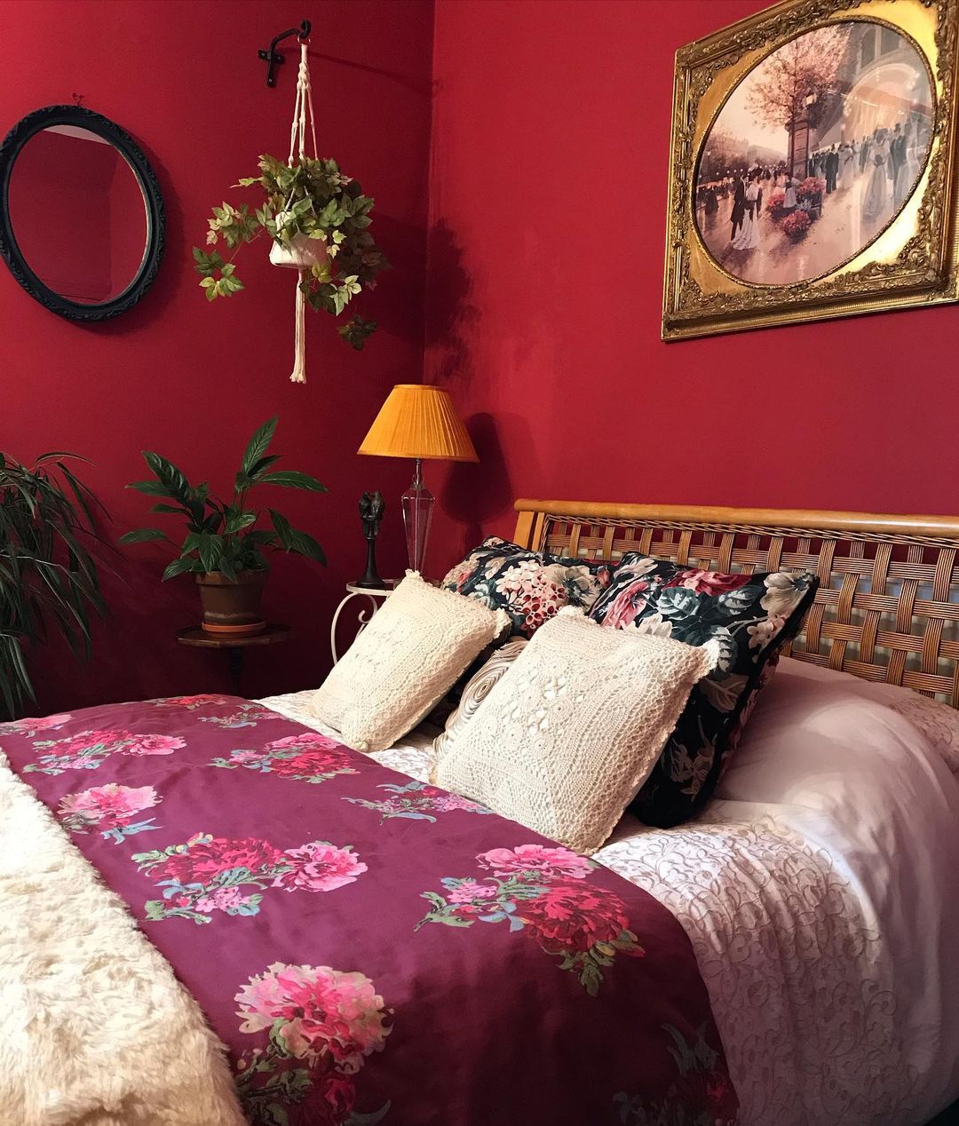 Cozy Floral Red Bedroom