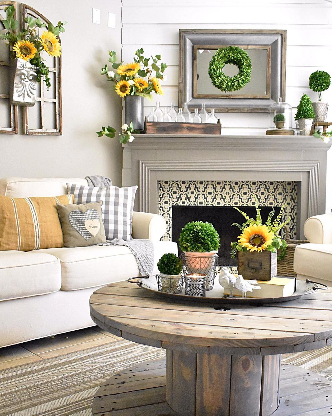 Rustic Sunflower and Greenery for a Cozy Summer Mantel