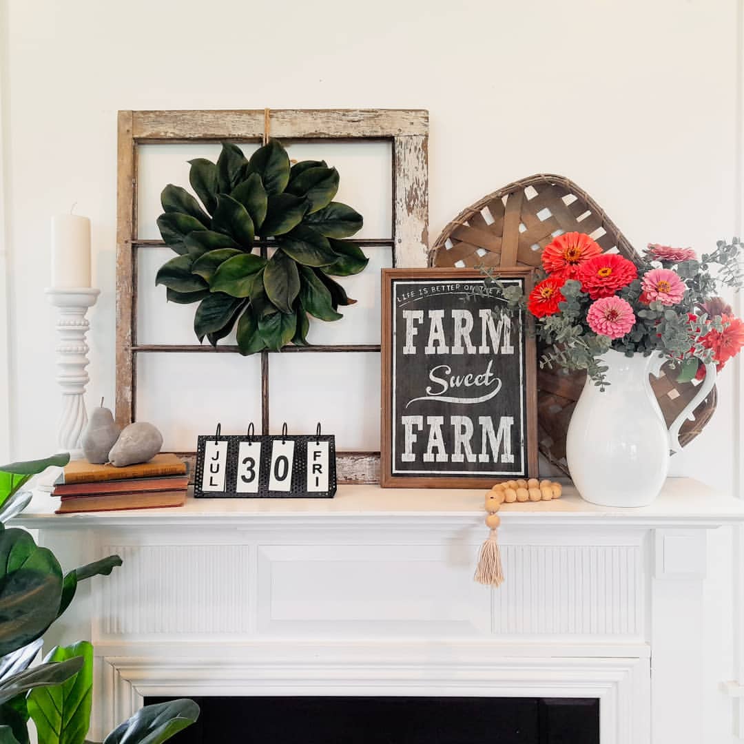 Charming Farmhouse Summer Mantel with Rustic Accents